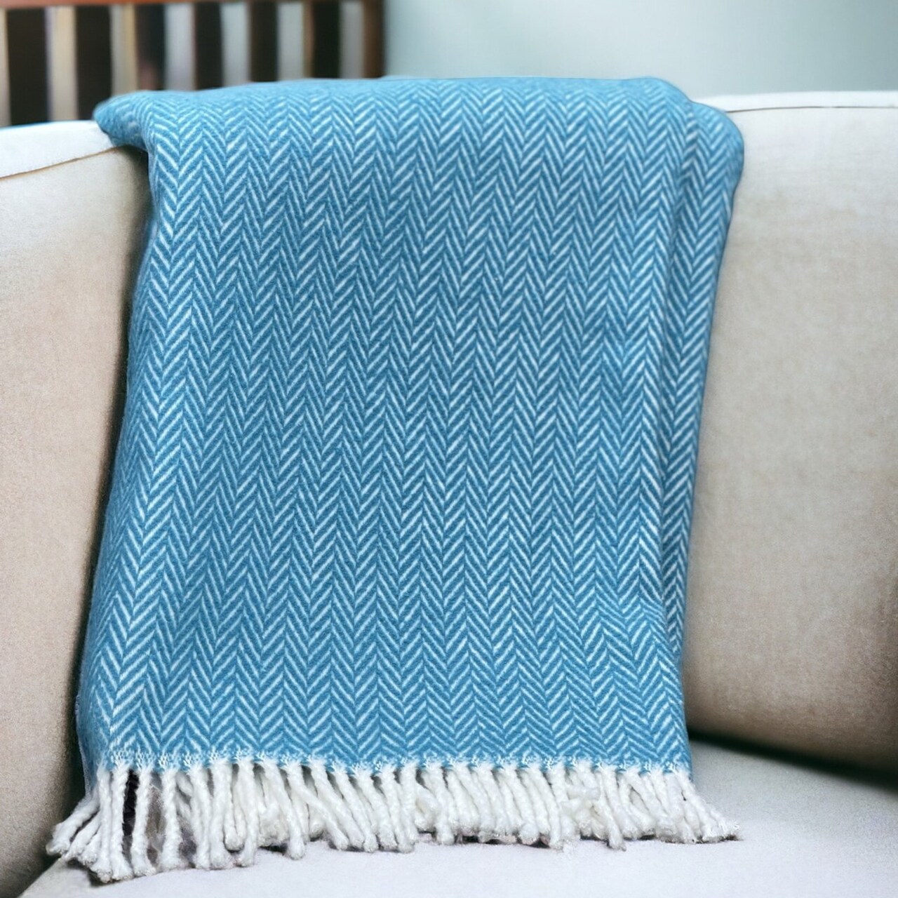 Edge Collections - 55" x 70" - Blue - Herringbone Throw Blanket for Cozy Spaces - 1 Piece